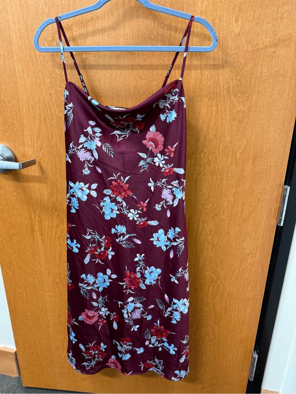 Hippie Runner Floral Satin Chemise Slip Dress with Spaghetti Straps